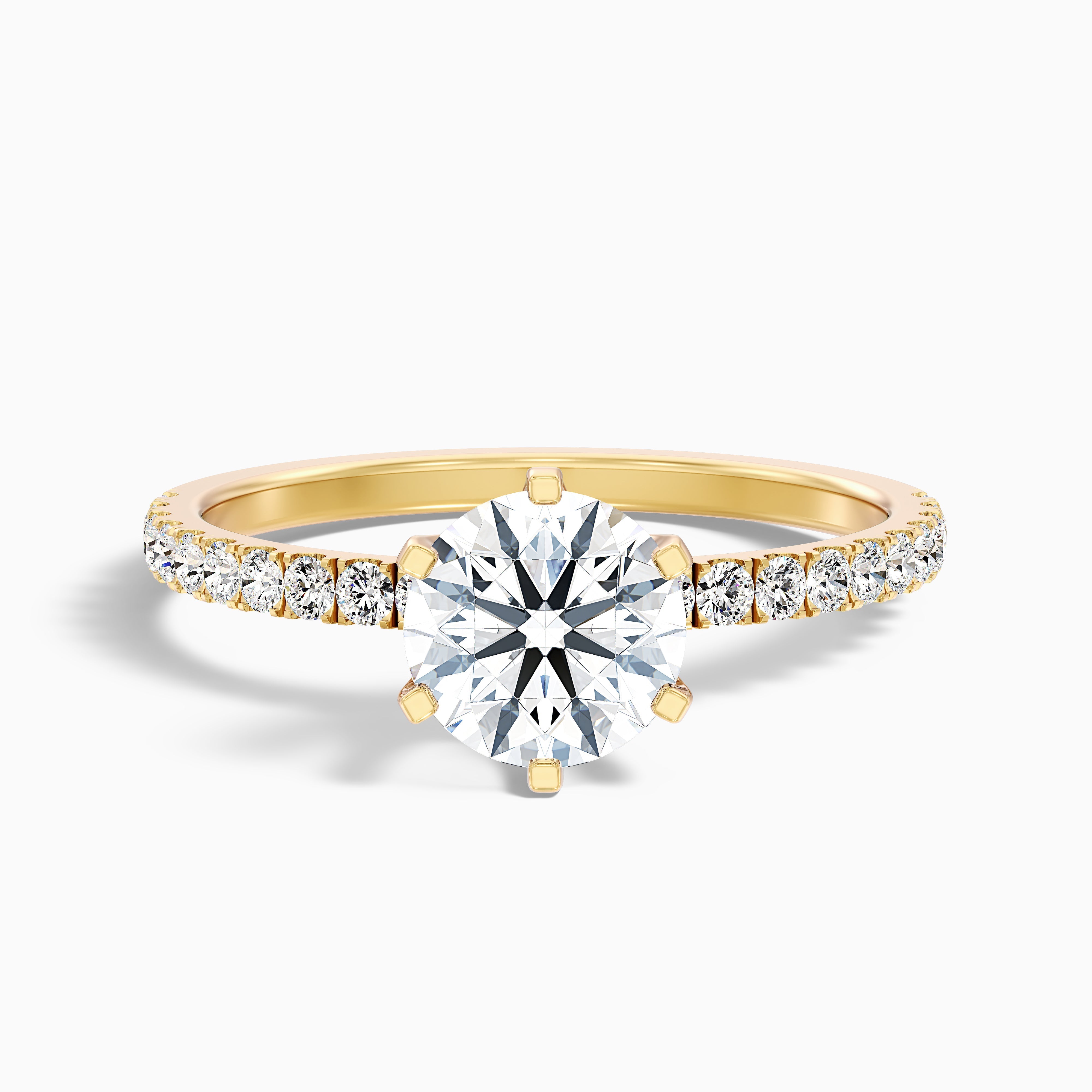 Lyra 4.5 Carat Round Side Stone Pave Moissanite Engagement Ring in 18k Yellow Gold