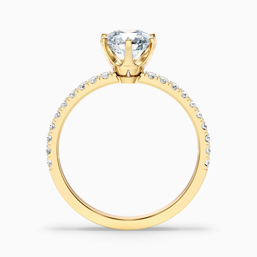Lyra 1.5 Carat Round Side Stone Pave Moissanite Engagement Ring in 10k Yellow Gold