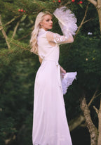 Sexy tulle lace Turkey Feather sleeves silky satin long bridal robe SelenaHuanStudio