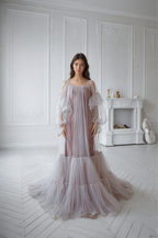 Luxury 3 colors Layered Tulle Sheer Robe Dress | Couture Ruffle Boudoir Robe Set SelenaHuanStudio