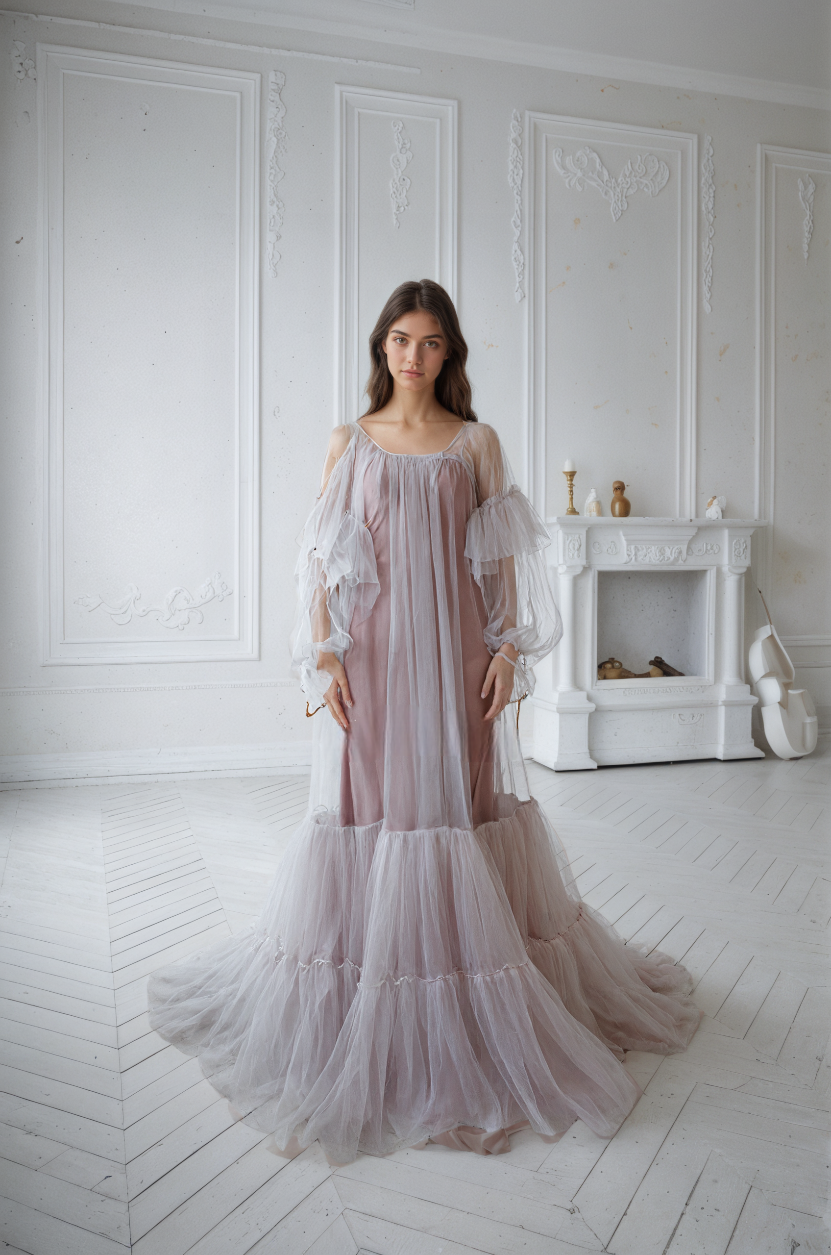 Luxury 3 colors Layered Tulle Sheer Robe Dress | Couture Ruffle Boudoir Robe Set SelenaHuanStudio