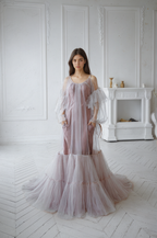 Luxury 3 colors Layered Tulle Sheer Robe Dress | Couture Ruffle Boudoir Robe Set SelenaHuanStudio