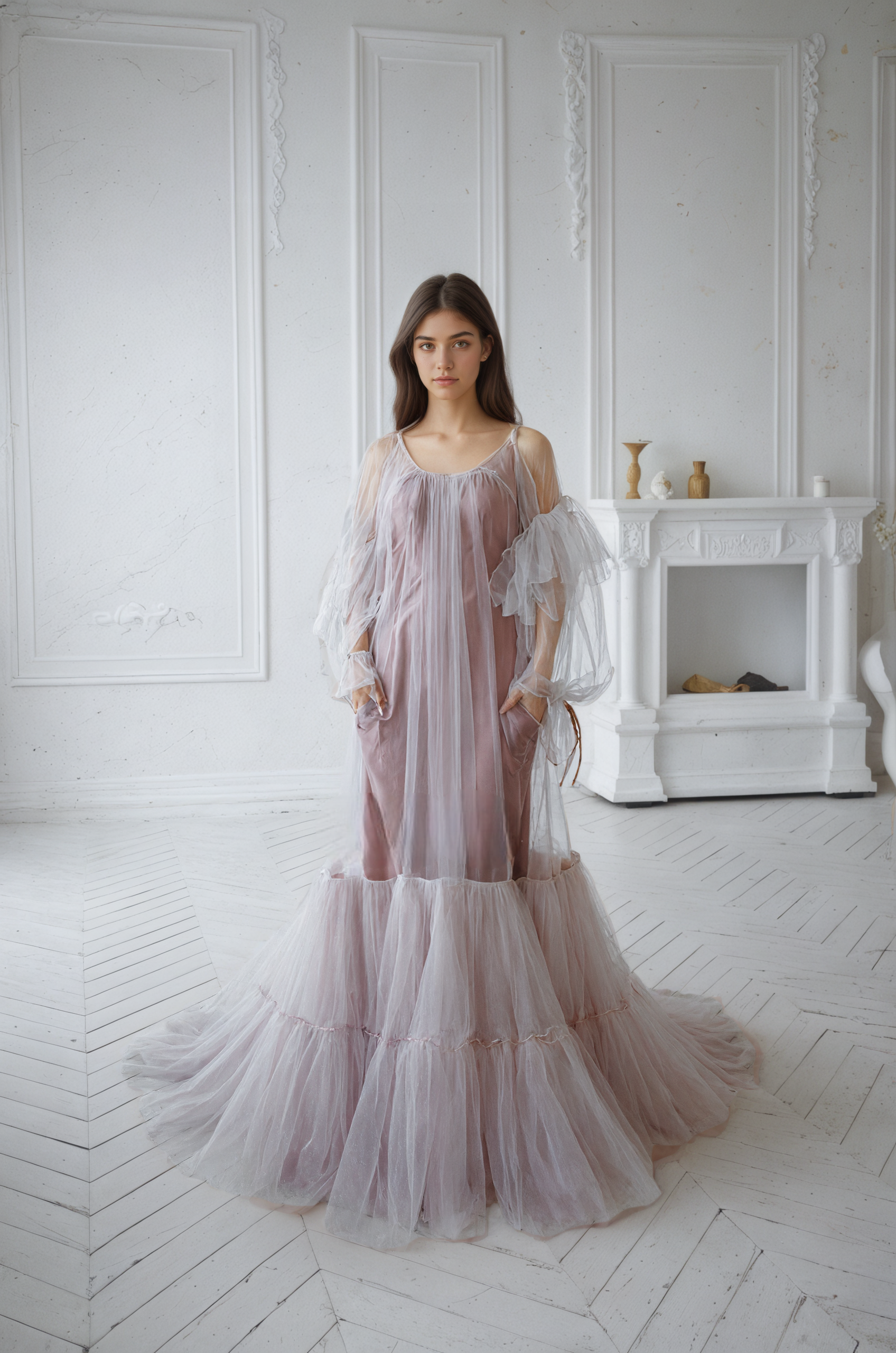 Luxury 3 colors Layered Tulle Sheer Robe Dress | Couture Ruffle Boudoir Robe Set SelenaHuanStudio