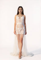 Ethereal Lace Sheer Long Robe with Flowing Train – Elegant Bridal Boudoir Gown SelenaHuanStudio