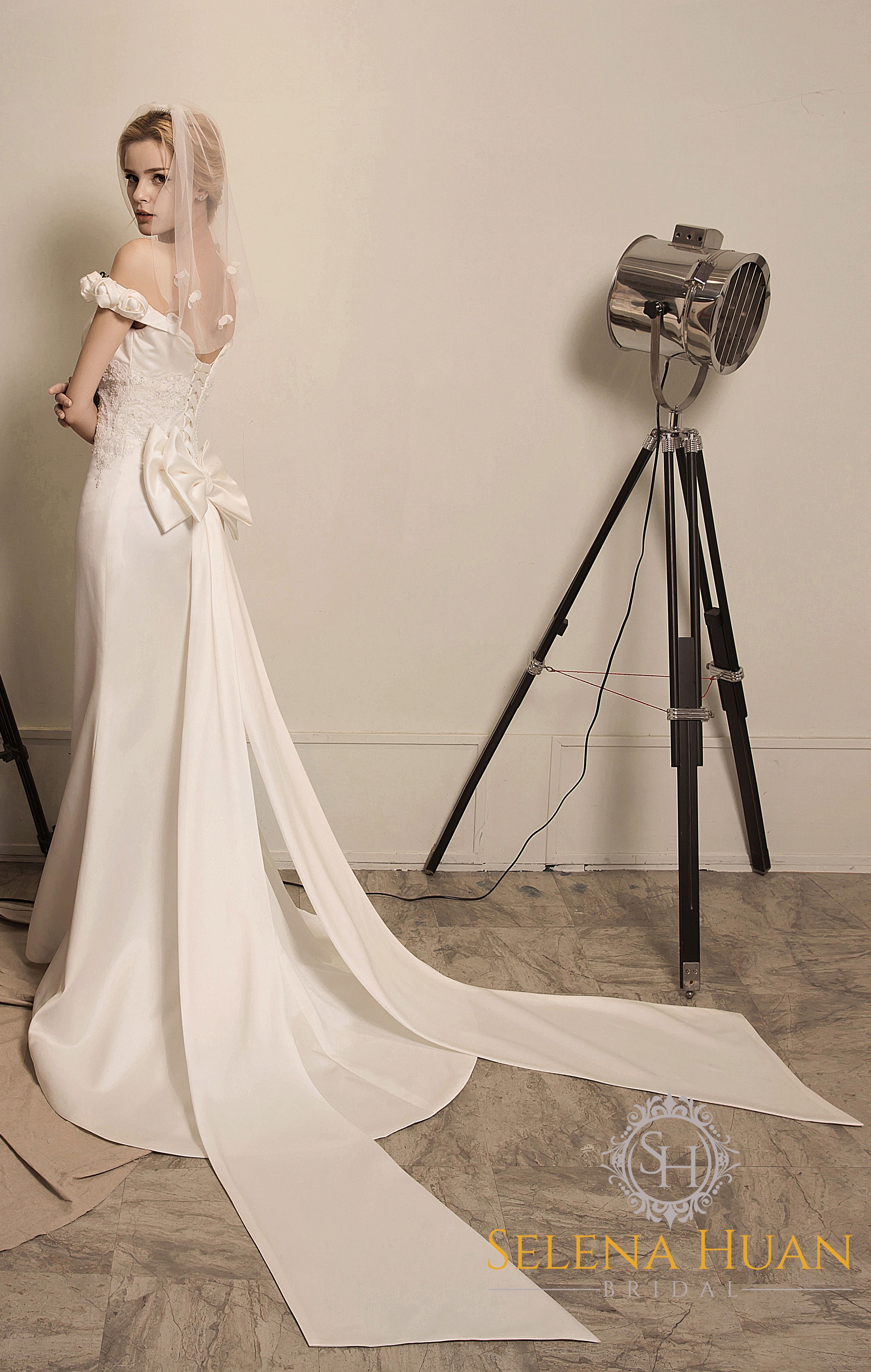 Rose Manor - Beaded Floral lace off-the-shoulder mermaid soft silky satin prom dress colored wedding dress