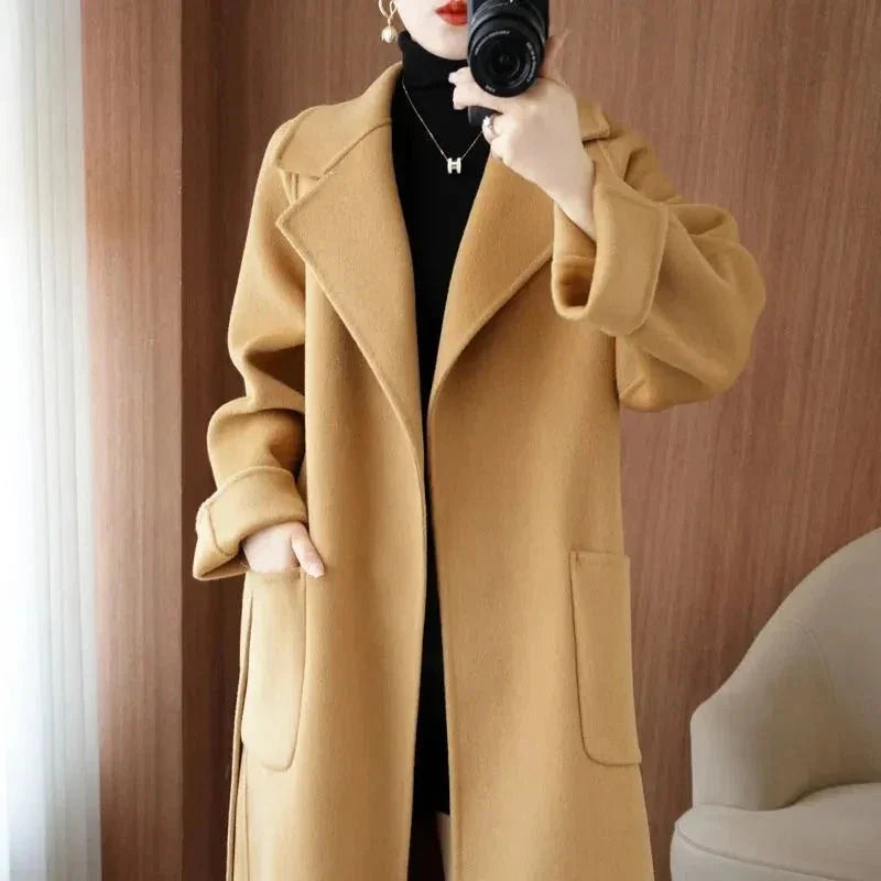 100% Wool Autumn/Winter Cashmere Coat with Belt - Luxlife Brands