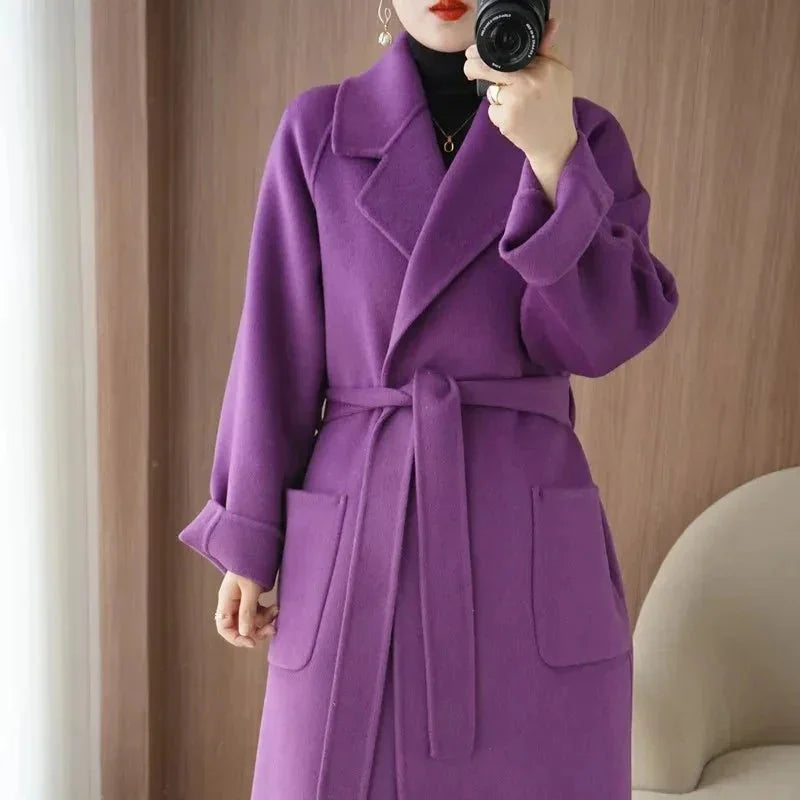 100% Wool Autumn/Winter Cashmere Coat with Belt - Luxlife Brands