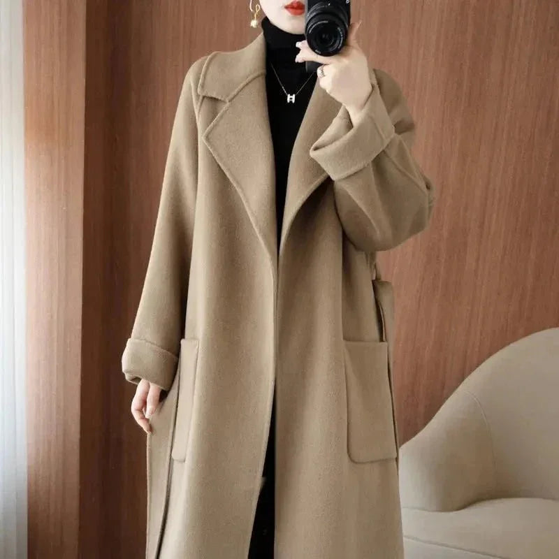 100% Wool Autumn/Winter Cashmere Coat with Belt - Luxlife Brands