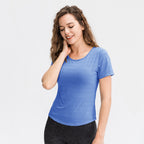 Spring Summer Loose Yoga Clothes Short Sleeve Women Nylon Ice Breathable Running Top Sports Casual Fitness T-shirt Bella Mia