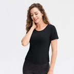 Spring Summer Loose Yoga Clothes Short Sleeve Women Nylon Ice Breathable Running Top Sports Casual Fitness T-shirt Bella Mia