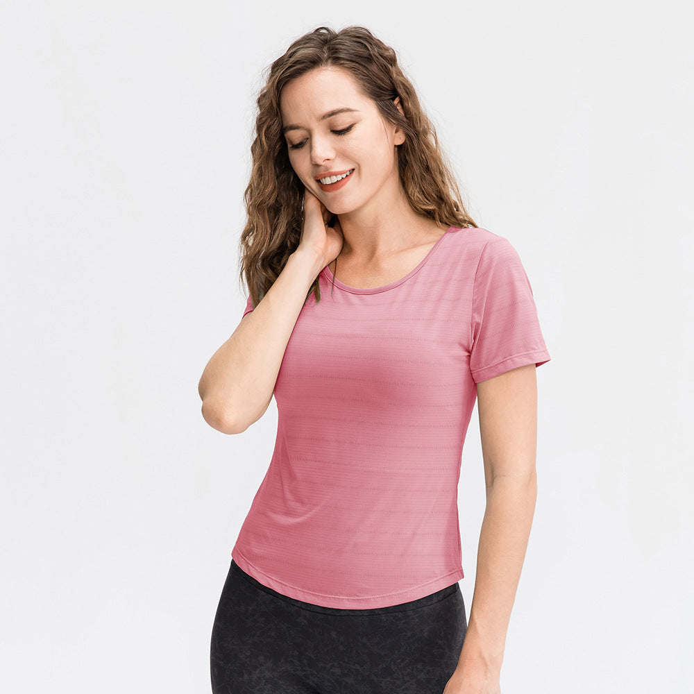 Spring Summer Loose Yoga Clothes Short Sleeve Women Nylon Ice Breathable Running Top Sports Casual Fitness T-shirt Bella Mia