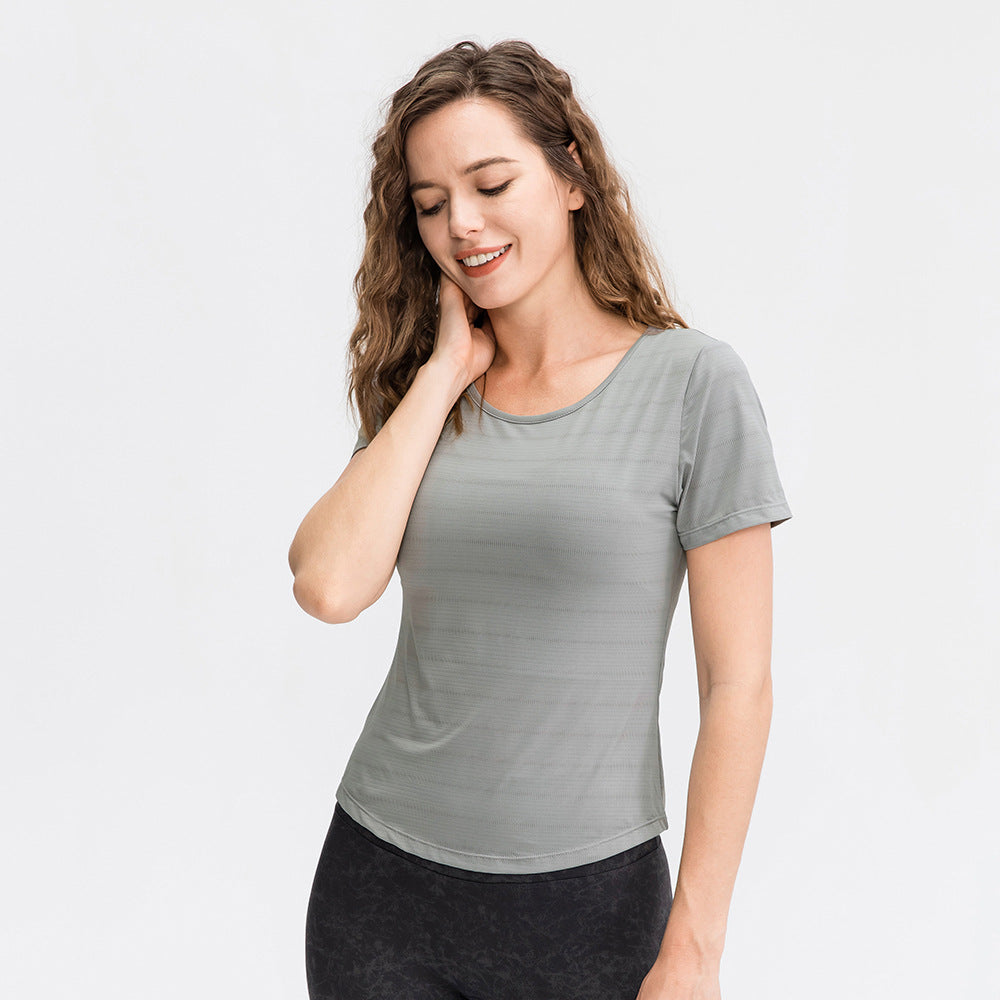 Spring Summer Loose Yoga Clothes Short Sleeve Women Nylon Ice Breathable Running Top Sports Casual Fitness T-shirt Bella Mia