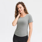 Spring Summer Loose Yoga Clothes Short Sleeve Women Nylon Ice Breathable Running Top Sports Casual Fitness T-shirt Bella Mia