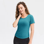 Spring Summer Loose Yoga Clothes Short Sleeve Women Nylon Ice Breathable Running Top Sports Casual Fitness T-shirt Bella Mia