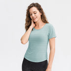 Spring Summer Loose Yoga Clothes Short Sleeve Women Nylon Ice Breathable Running Top Sports Casual Fitness T-shirt Bella Mia