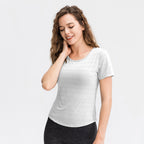 Spring Summer Loose Yoga Clothes Short Sleeve Women Nylon Ice Breathable Running Top Sports Casual Fitness T-shirt Bella Mia