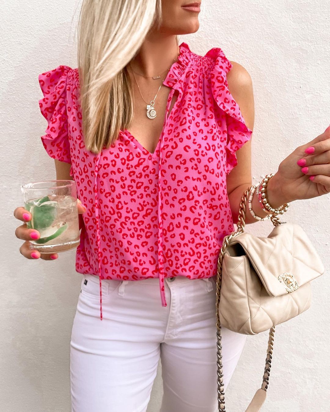 Women Summer V neck Leopard Print Printed Short Sleeve T shirt Vest Bella Mia