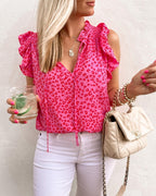 Women Summer V neck Leopard Print Printed Short Sleeve T shirt Vest Bella Mia
