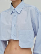 Collared Pocket Mult Color Autumn Bell Sleeve Pullover Office Blue Solid Color All Matching Clothes Bella Mia