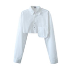 Collared Pocket Mult Color Autumn Bell Sleeve Pullover Office Blue Solid Color All Matching Clothes Bella Mia
