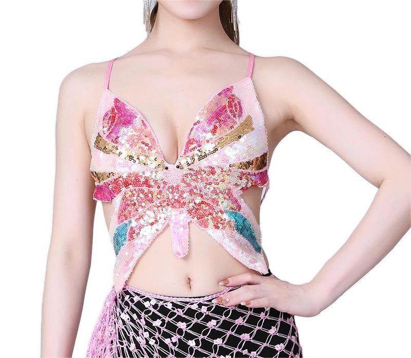 Sequined Performance Show Top Belly Dance Sequined Butterfly Bra DS Nightclub Stage Sequined Butterfly Top Bella Mia