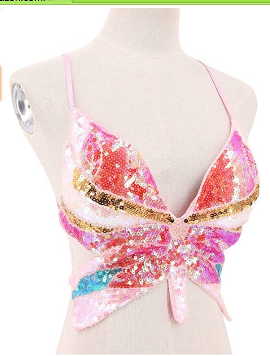 Sequined Performance Show Top Belly Dance Sequined Butterfly Bra DS Nightclub Stage Sequined Butterfly Top Bella Mia