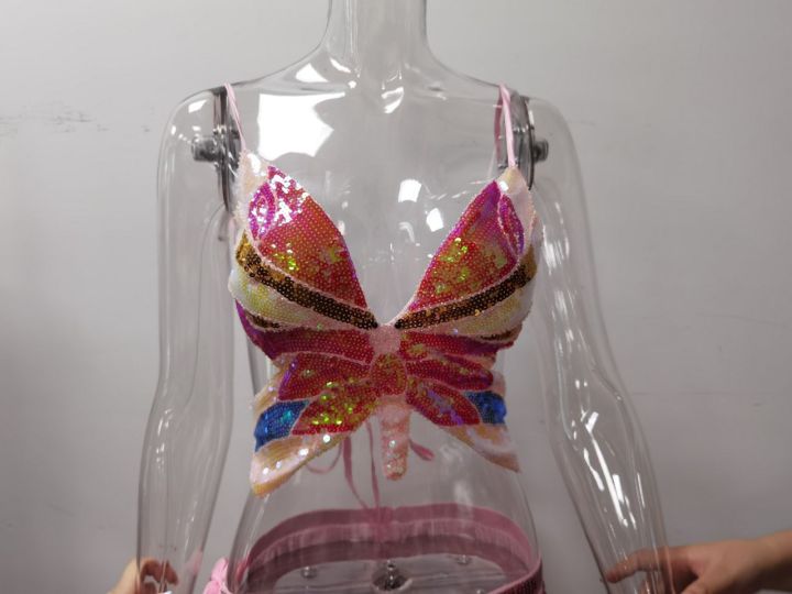 Sequined Performance Show Top Belly Dance Sequined Butterfly Bra DS Nightclub Stage Sequined Butterfly Top Bella Mia