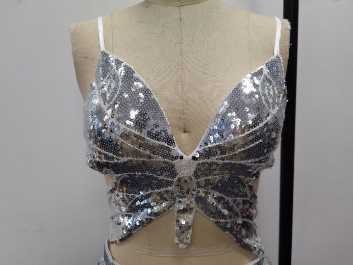 Sequined Performance Show Top Belly Dance Sequined Butterfly Bra DS Nightclub Stage Sequined Butterfly Top Bella Mia