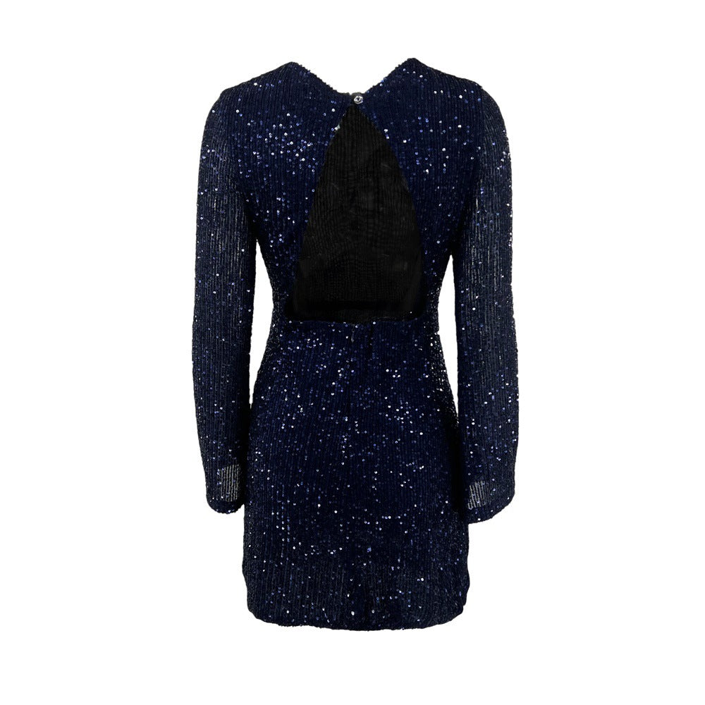 Sequined Elegant Slim Fit Sexy See through High Waist Backless A line Dress Bella Mia