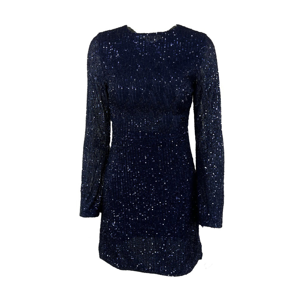Sequined Elegant Slim Fit Sexy See through High Waist Backless A line Dress Bella Mia
