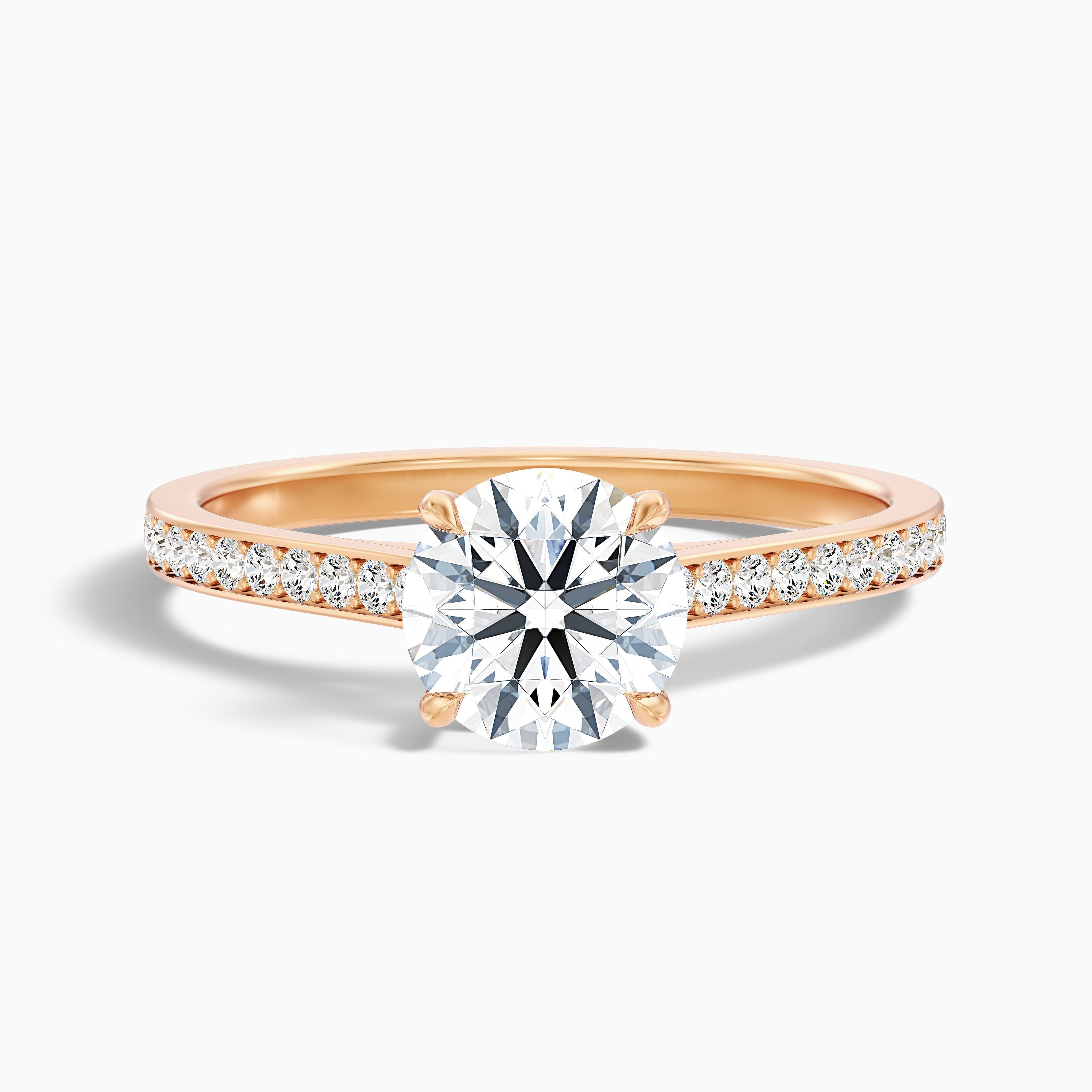 Mira 2.5 Carat Round Side Stone Pave Moissanite Engagement Ring in 10k Yellow Gold