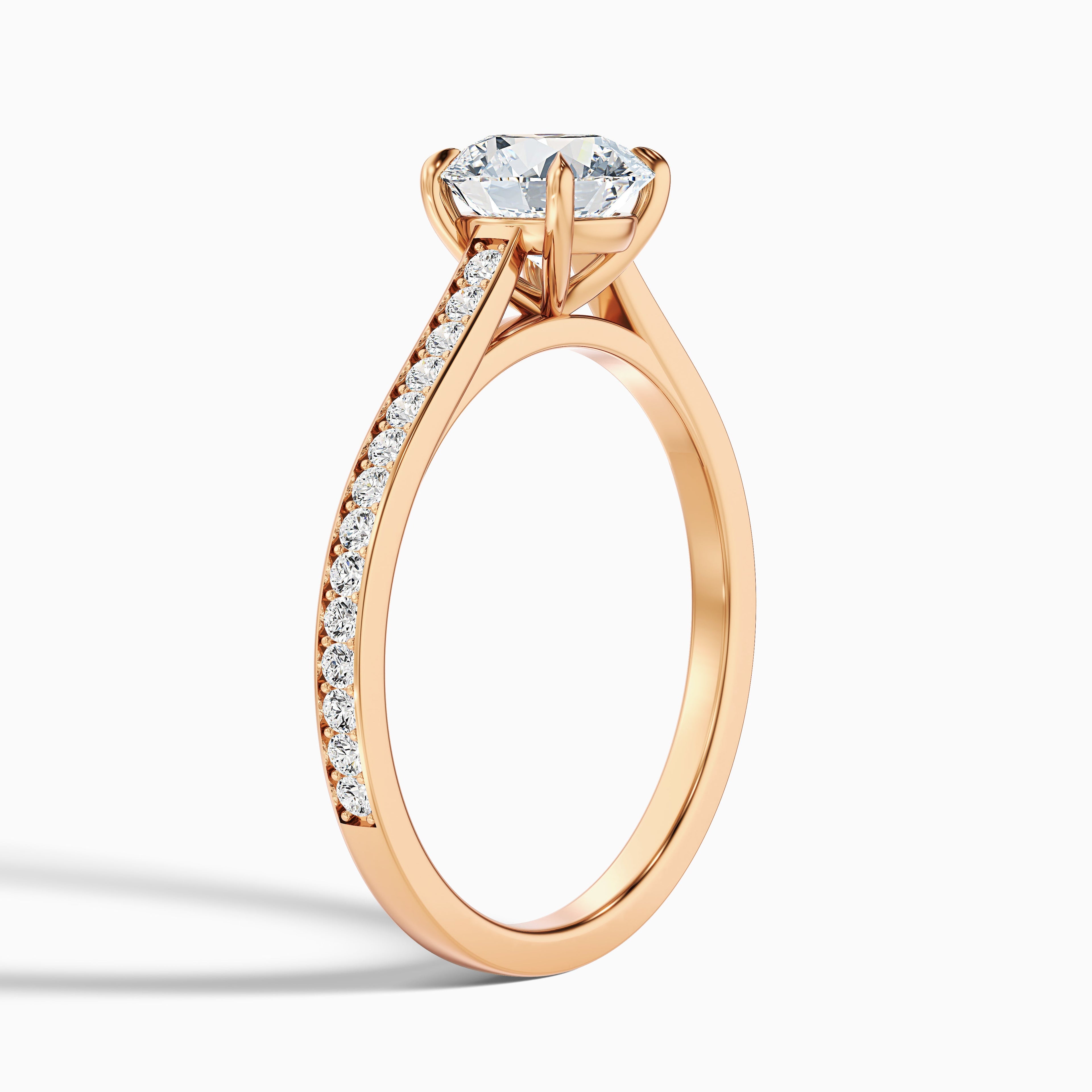 Mira 5 Carat Round Side Stone Pave Moissanite Engagement Ring in 14k White Gold