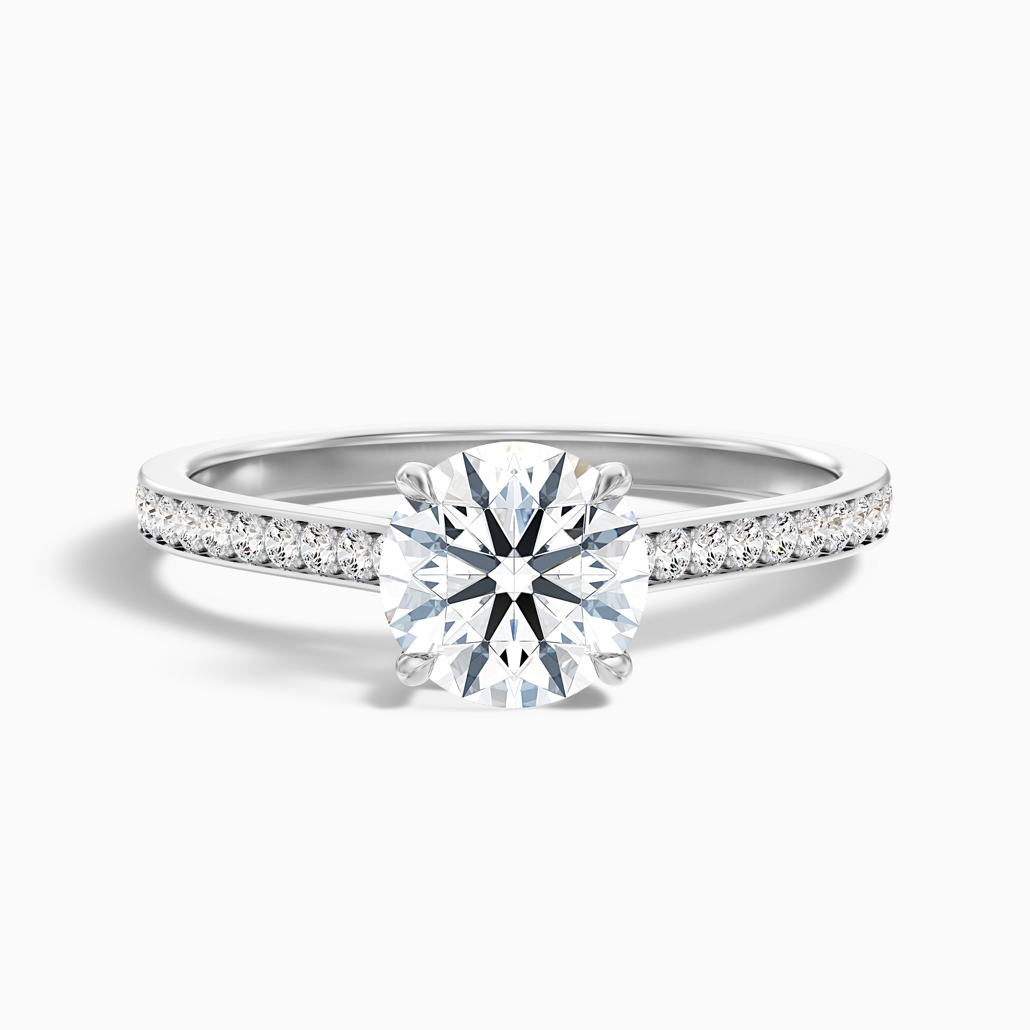 Mira 4 Carat Round Side Stone Pave Moissanite Engagement Ring in 14k White Gold