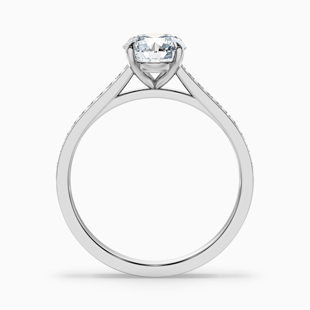 Mira 4 Carat Round Side Stone Pave Moissanite Engagement Ring in 14k Rose Gold