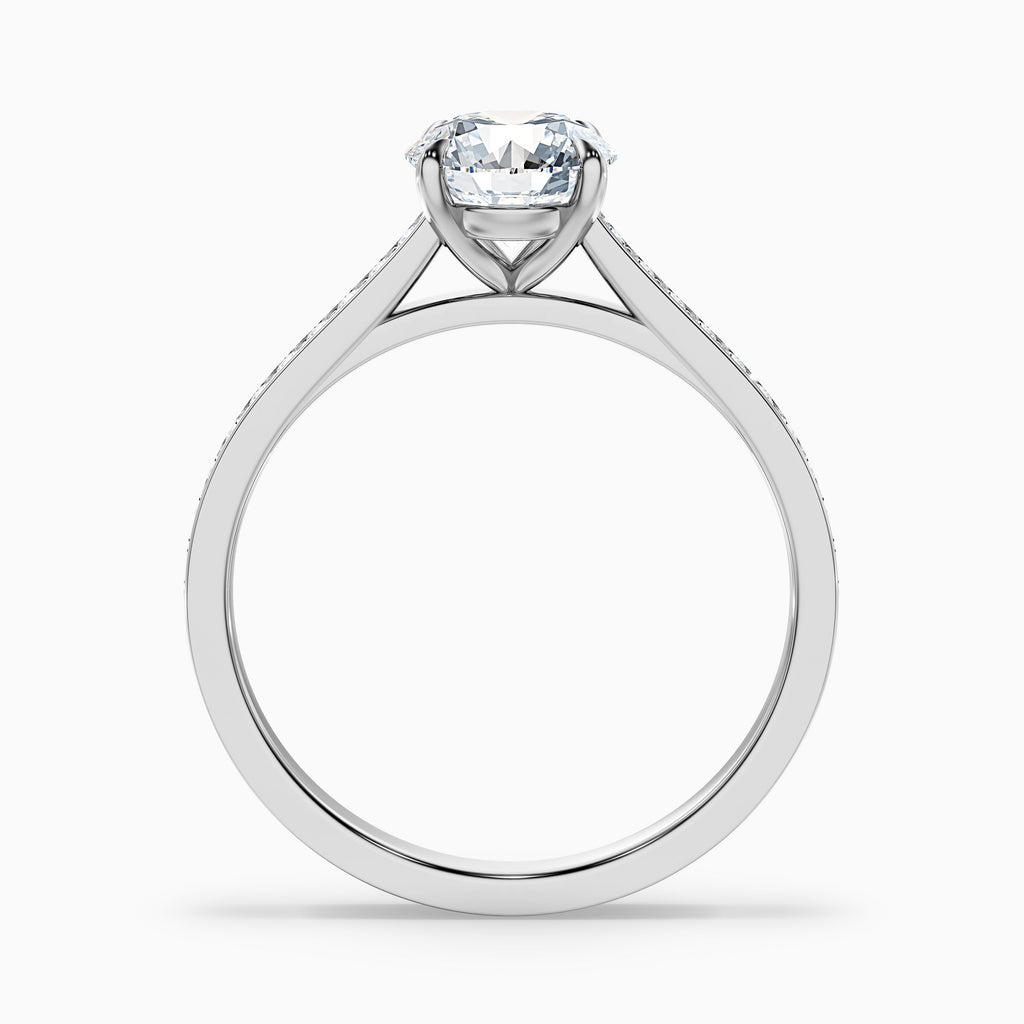 Mira 1 Carat Round Side Stone Pave Moissanite Engagement Ring in 18k White Gold