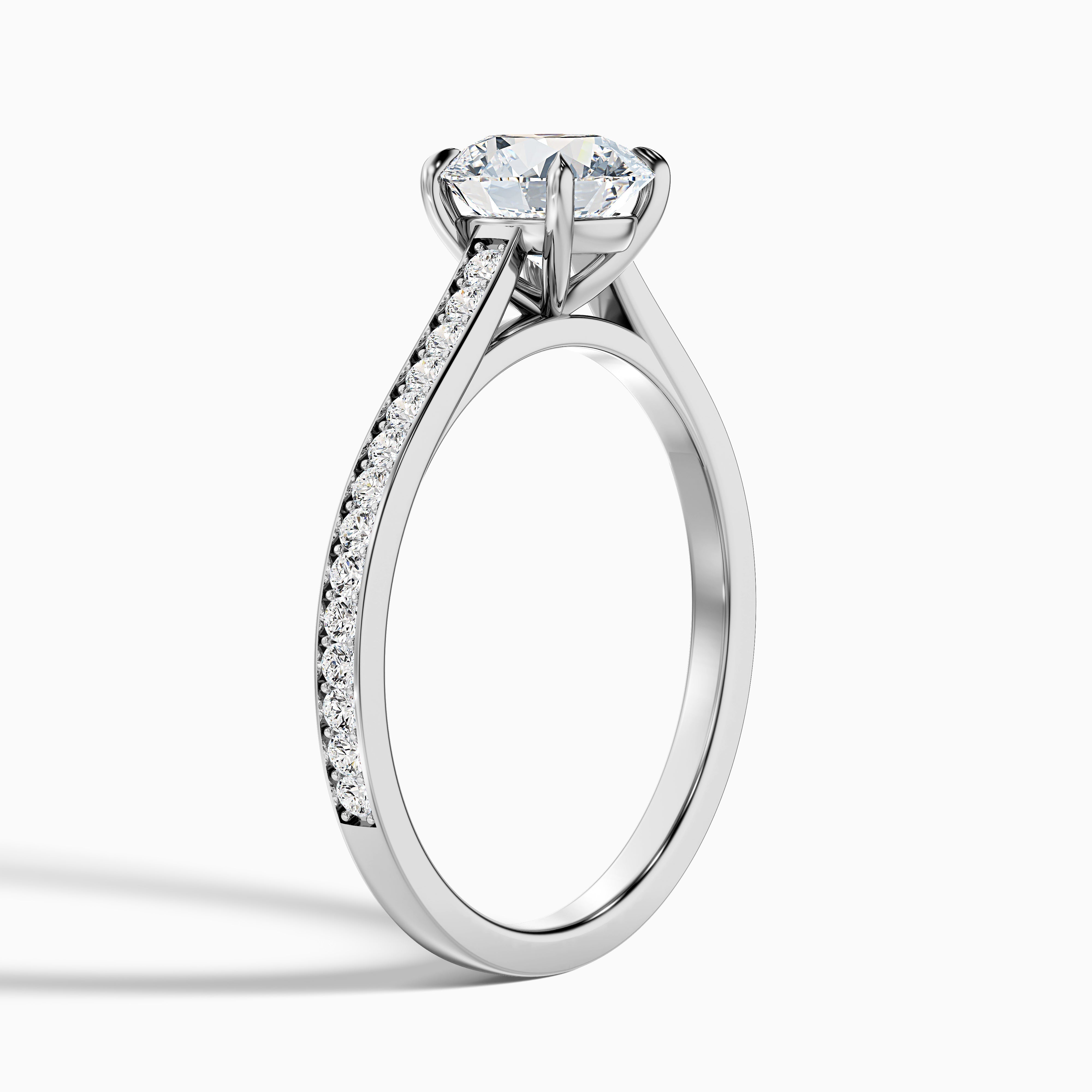Mira 1.5 Carat Round Side Stone Pave Moissanite Engagement Ring in 10k White Gold