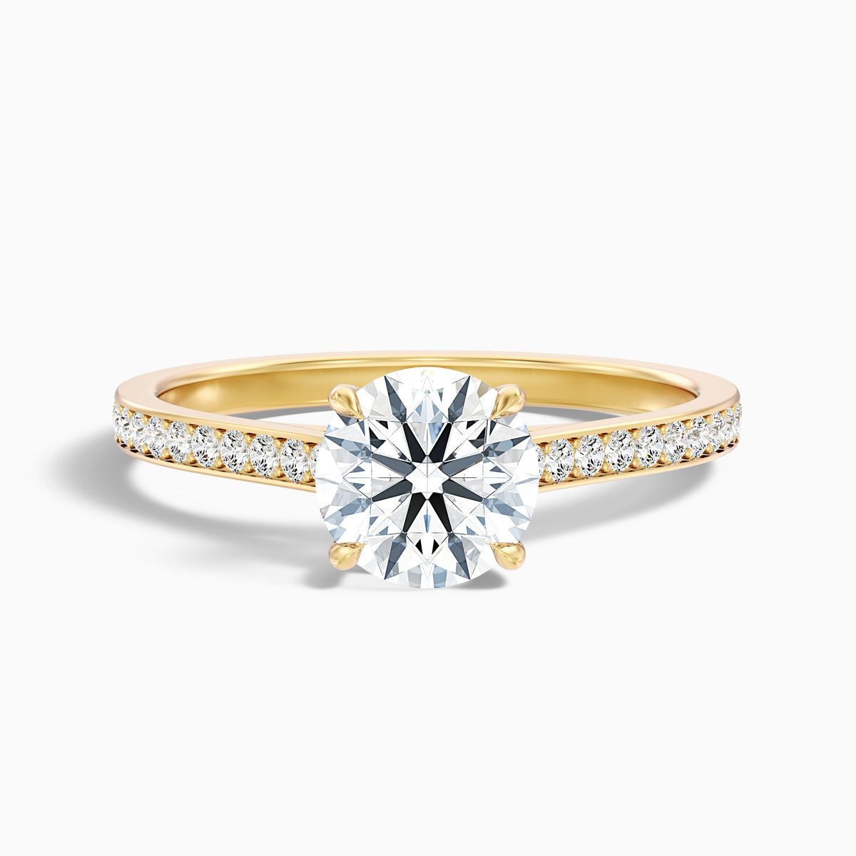 Mira 4 Carat Round Side Stone Pave Moissanite Engagement Ring in 18k Rose Gold
