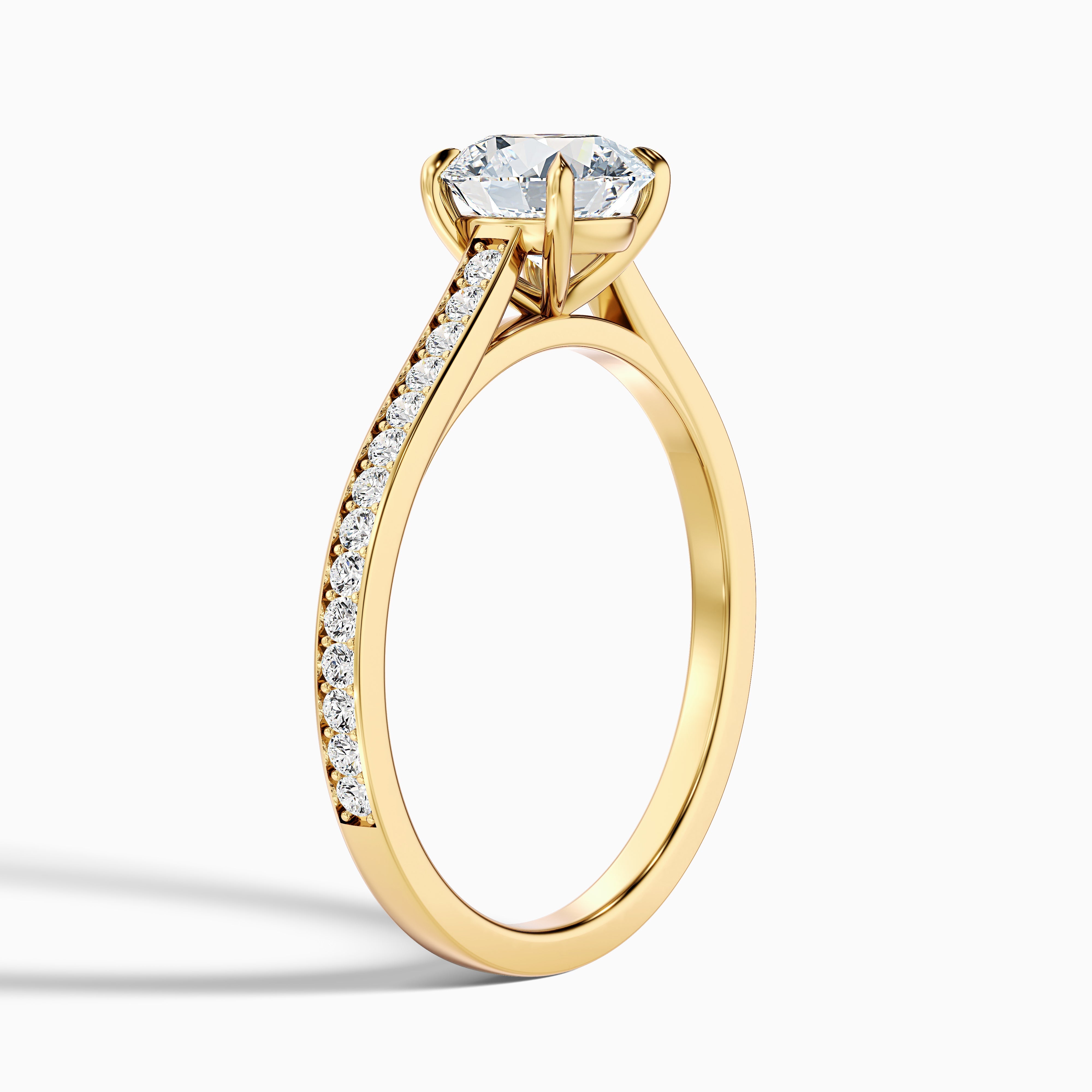 Mira 1.5 Carat Round Side Stone Pave Moissanite Engagement Ring in 10k White Gold