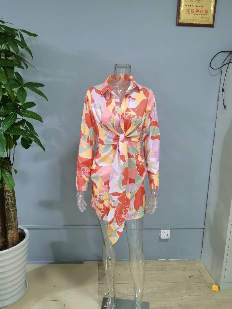 Sexy Women Wear Digital Printing Series Button Long Sleeve Shirt Dress Bella Mia