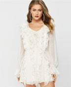 Spring Summer Ruffles Waist Tight Slimming VNeckline Laceup Sexy Waist Trimming Dress Fairy Super Fairy Sweet Bella Mia