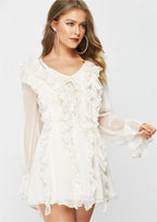 Spring Summer Ruffles Waist Tight Slimming VNeckline Laceup Sexy Waist Trimming Dress Fairy Super Fairy Sweet Bella Mia