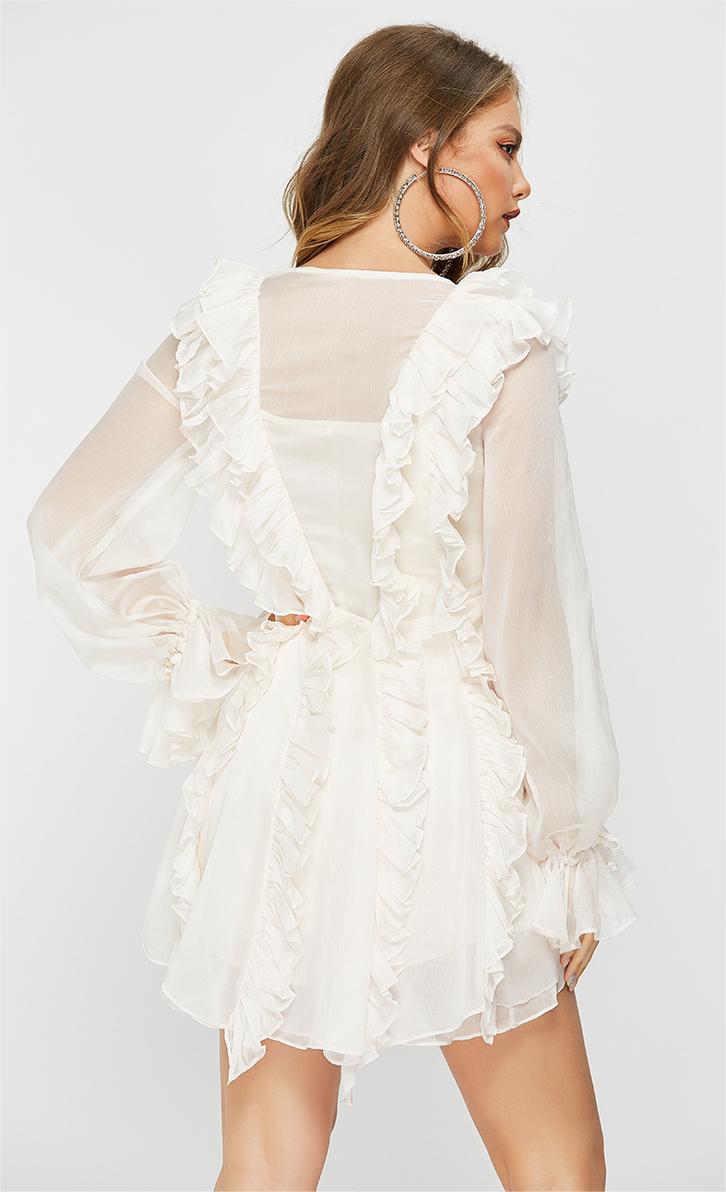 Spring Summer Ruffles Waist Tight Slimming VNeckline Laceup Sexy Waist Trimming Dress Fairy Super Fairy Sweet Bella Mia