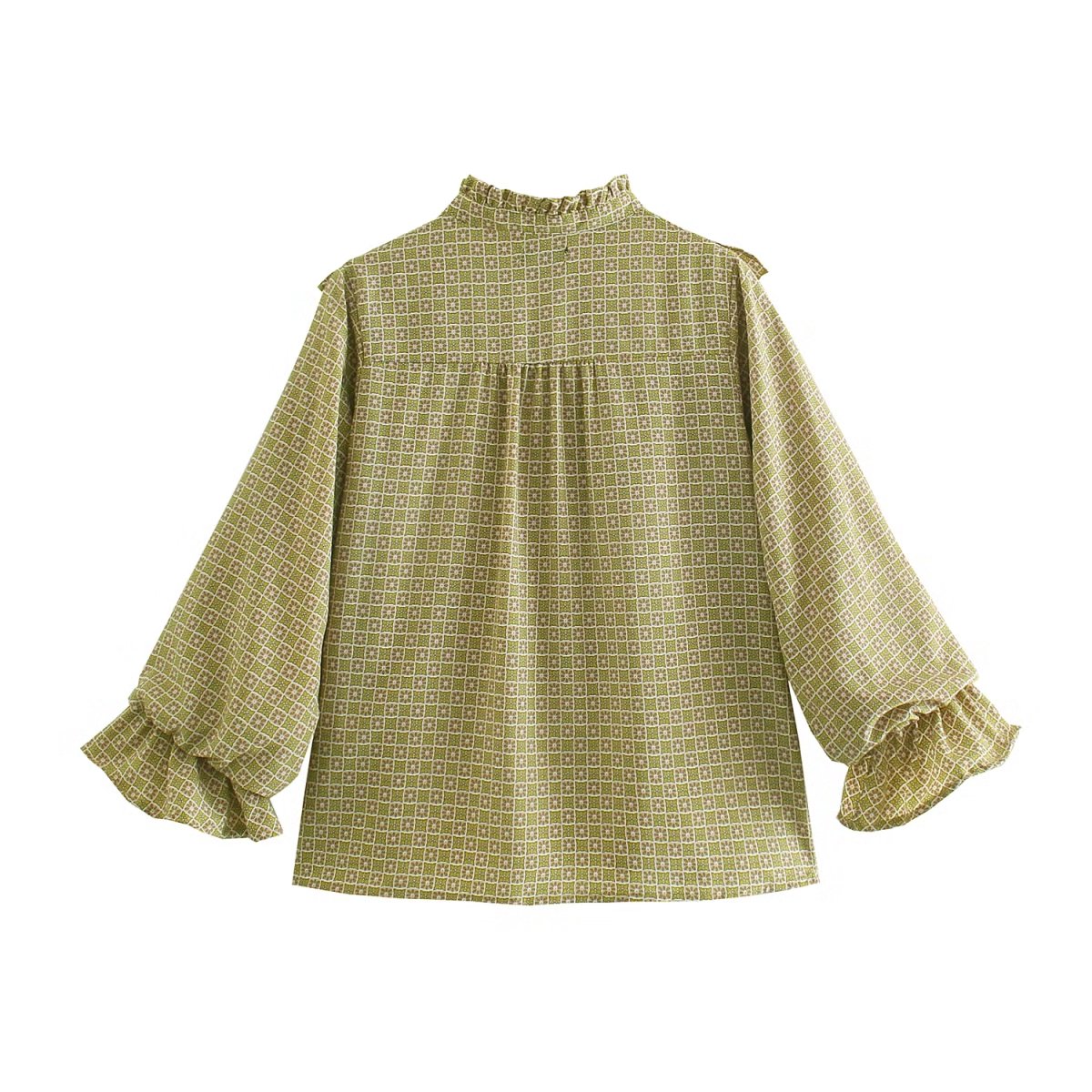 Autumn Ruffled Printed Shirt round Neck Retro Casual Comfortable Top Bella Mia