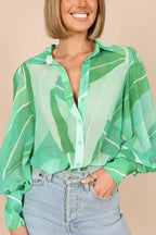 Autumn Winter Women Clothing Collared Single Breasted Floral Print Shirt Bella Mia