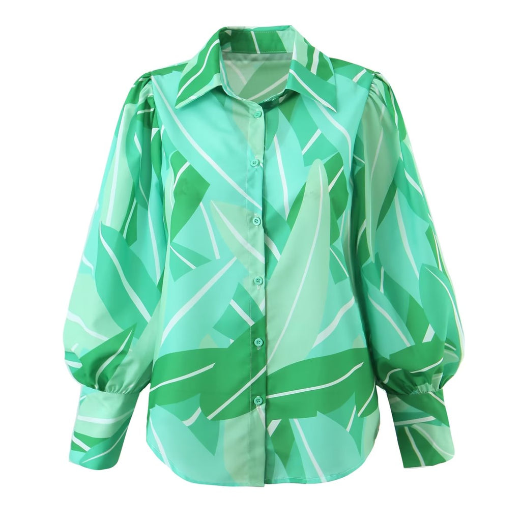 Autumn Winter Women Clothing Collared Single Breasted Floral Print Shirt Bella Mia