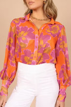 Autumn Winter Women Clothing Floral Printing Collared Single Breasted Shirt Bella Mia
