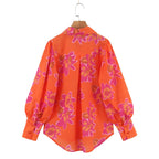Autumn Winter Women Clothing Floral Printing Collared Single Breasted Shirt Bella Mia