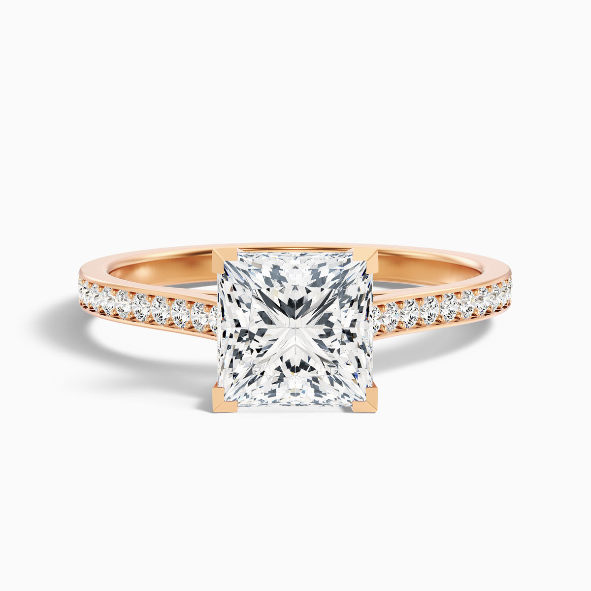 Ava 3.5 Carat Princess Cut Side Stone Pave Moissanite Engagement Ring in 10k White Gold