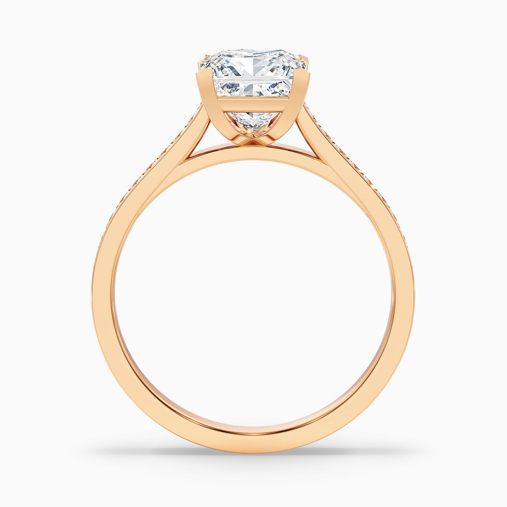 Ava 1 Carat Princess Cut Side Stone Pave Moissanite Engagement Ring in 10k Yellow Gold