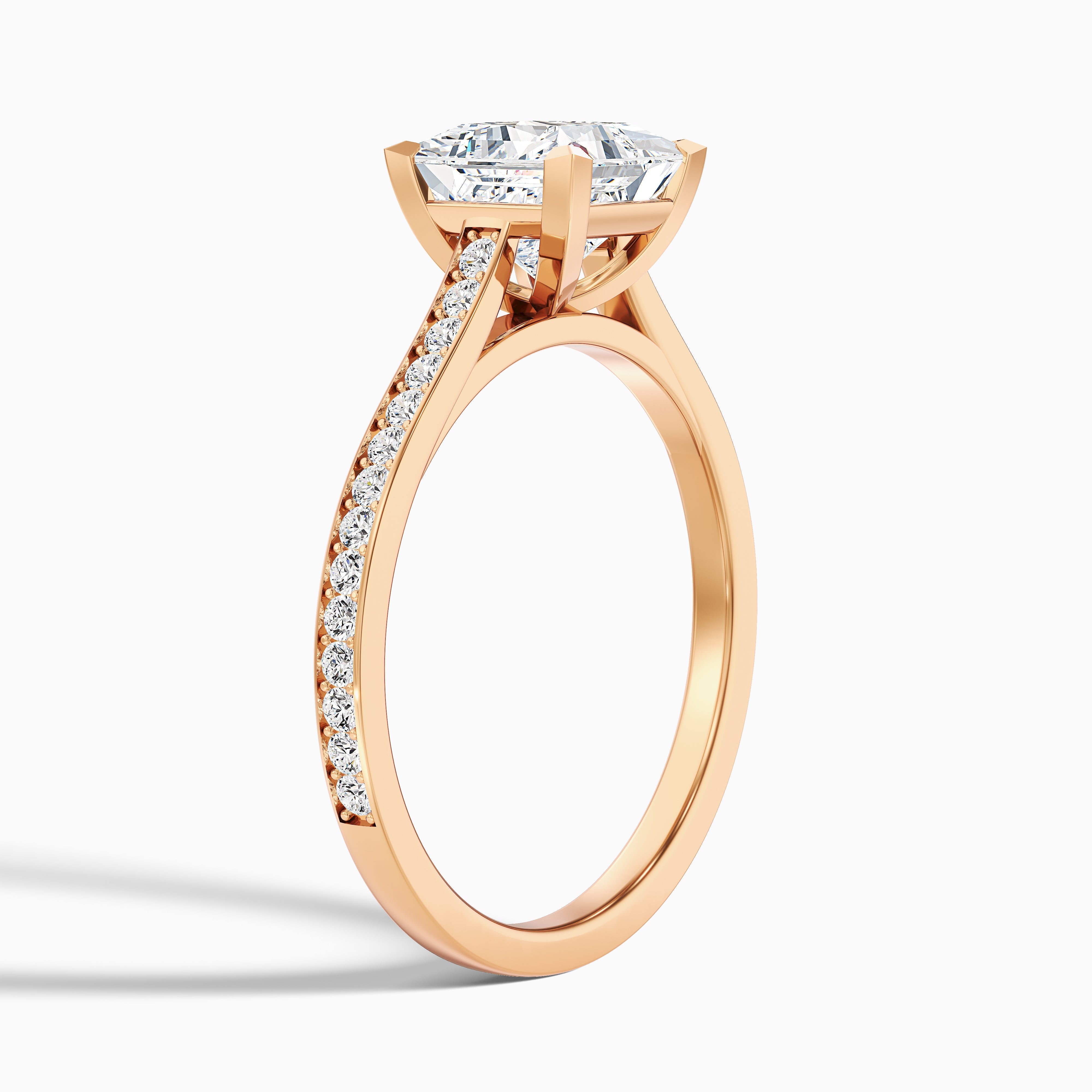 Ava 5.5 Carat Princess Cut Side Stone Pave Moissanite Engagement Ring in 10k Rose Gold